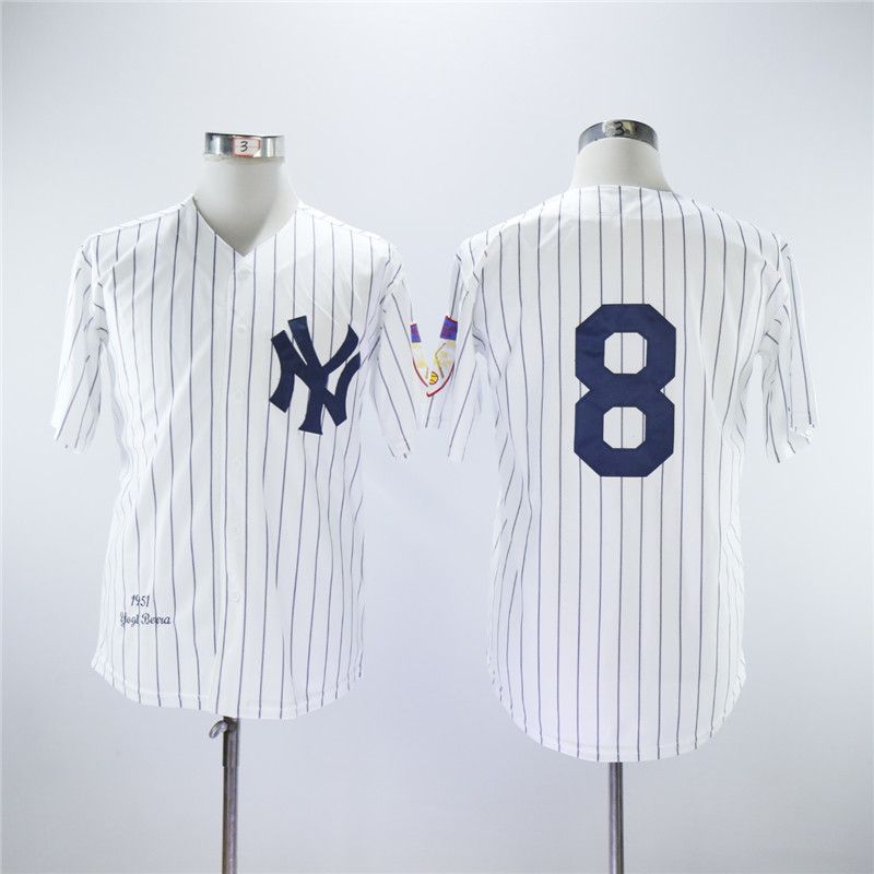 Men New York Yankees #8 No name White Throwback MLB Jerseys